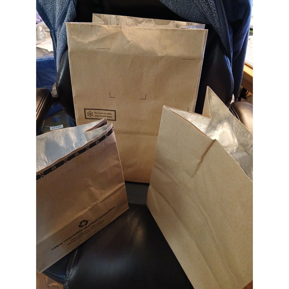 Set of 3 Insulated Amazon Delivery Brown Bags Different Sizes